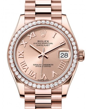 Rolex Datejust 31 Rose Gold Rose Roman Dial & Diamond Bezel President Bracelet 278285RBR - BRAND NEW