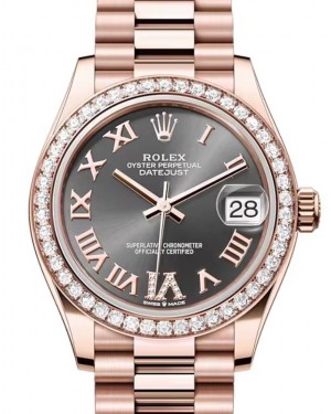 Rolex Datejust 31 Rose Gold Slate Roman Dial & Diamond Bezel President Bracelet 278285RBR - BRAND NEW