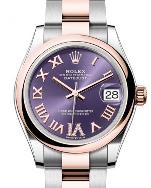 Rolex Datejust 31 Rose Gold/Steel Aubergine Roman Dial & Smooth Domed Bezel Oyster Bracelet 278241 - BRAND NEW