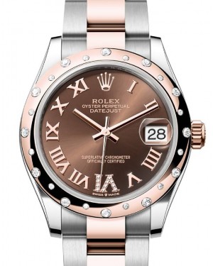 Rolex Datejust 31 Rose Gold/Steel Chocolate Roman Dial & Domed Set Diamond Bezel Oyster Bracelet 278341RBR - BRAND NEW