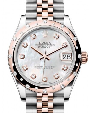 Rolex Datejust 31 Rose Gold/Steel White Mother of Pearl Dial & Domed Set Diamond Bezel Jubilee Bracelet 278341RBR - BRAND NEW