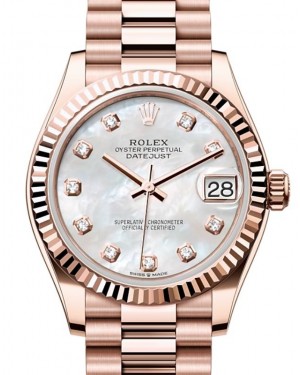 Rolex Datejust 31 Rose Gold White Mother of Pearl Dial & Fluted Bezel President Bracelet 278275 - BRAND NEW