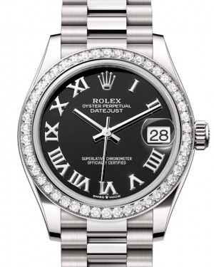 Rolex Datejust 31 White Gold Bright Black Roman Dial & Diamond Bezel President Bracelet 278289RBR - BRAND NEW