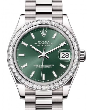 Rolex Datejust 31 White Gold Mint Green Index Dial & Diamond Bezel President Bracelet 278289RBR - BRAND NEW