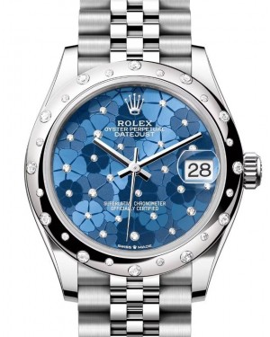 Rolex Datejust 31 White Gold/Steel Azzurro Blue Floral Motif Diamond Dial & Bezel Jubilee Bracelet 278344RBR - BRAND NEW