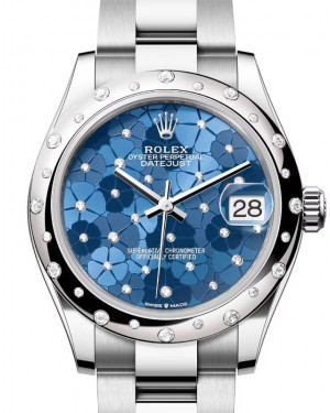 Rolex Datejust 31 White Gold/Steel Azzurro Blue Floral Motif Diamond Dial & Bezel Oyster Bracelet 278344RBR - BRAND NEW