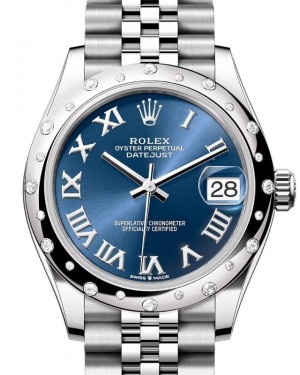 Rolex Datejust 31 White Gold/Steel Bright Blue Roman Dial Diamond Bezel Jubilee Bracelet 278344RBR - BRAND NEW