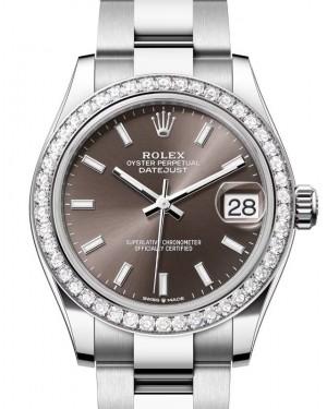 Rolex Datejust 31 White Gold/Steel Dark Grey Index Dial & Diamond Bezel Oyster Bracelet 278384RBR - BRAND NEW