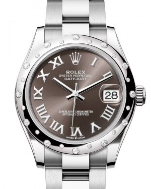 Rolex Datejust 31 White Gold/Steel Dark Grey Roman Dial & Diamond Bezel Oyster Bracelet 278344RBR - BRAND NEW
