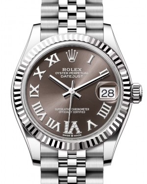 Rolex Datejust 31 White Gold/Steel Dark Grey Roman Diamond VI Dial & Fluted Bezel Jubilee Bracelet 278274 - BRAND NEW