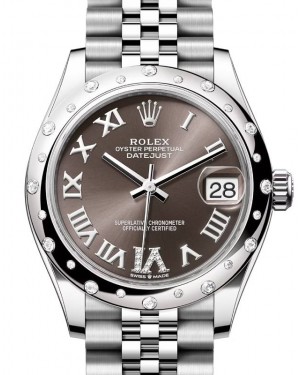 Rolex Datejust 31 White Gold/Steel Dark Grey Roman VI Diamond Dial & Bezel Jubilee Bracelet 278344RBR - BRAND NEW
