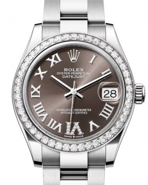 Rolex Datejust 31 White Gold/Steel Dark Grey Roman VI Diamond Dial & Bezel Oyster Bracelet 278384RBR - BRAND NEW