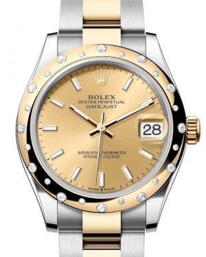 Rolex Datejust 31 Yellow Gold/Steel Champagne Index Dial & Domed Set Diamond Bezel Oyster Bracelet 278343RBR - BRAND NEW