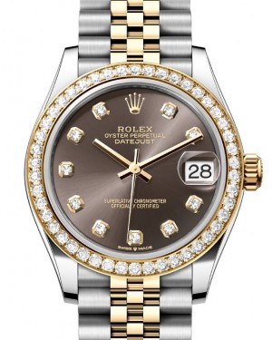 Rolex Datejust 31 Yellow Gold/Steel Dark Grey Dial & Diamond Bezel Jubilee Bracelet 278383RBR - BRAND NEW