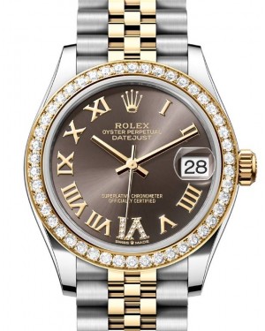 Rolex Datejust 31 Yellow Gold/Steel Dark Grey Roman Dial & Diamond Bezel Jubilee Bracelet 278383RBR - BRAND NEW
