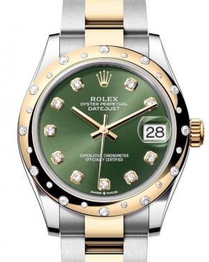 Rolex Datejust 31 Yellow Gold/Steel Olive Green Dial & Domed Set Diamond Bezel Oyster Bracelet 278343RBR - BRAND NEW