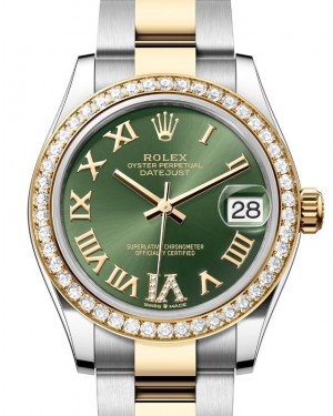 Rolex Datejust 31 Yellow Gold/Steel Olive Green Roman Dial & Diamond Bezel Oyster Bracelet 278383RBR - BRAND NEW