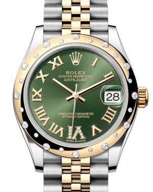 Rolex Datejust 31 Yellow Gold/Steel Olive Green Roman Dial & Domed Set Diamond Bezel Jubilee Bracelet 278343RBR - BRAND NEW