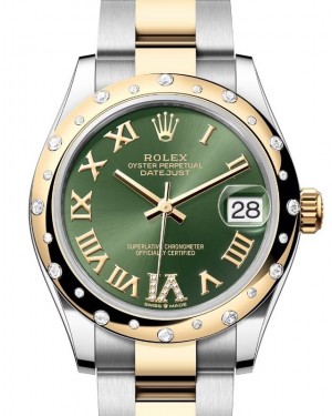 Rolex Datejust 31 Yellow Gold/Steel Olive Green Roman Dial & Domed Set Diamond Bezel Oyster Bracelet 278343RBR - BRAND NEW