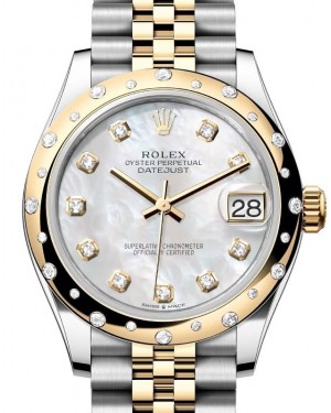 Rolex Datejust 31 Yellow Gold/Steel White Mother of Pearl Dial & Domed Set Diamond Bezel Jubilee Bracelet 278343RBR - BRAND NEW