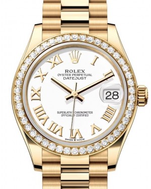 Rolex Datejust 31 Yellow Gold White Roman Dial & Diamond Bezel President Bracelet 278288RBR - BRAND NEW