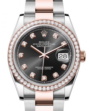 Rolex Datejust 36 Rose Gold/Steel Bright Black Diamond Dial & Diamond Bezel Oyster Bracelet 126281RBR - BRAND NEW