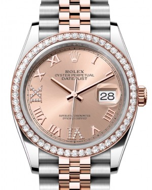 Rolex Datejust 36 Rose Gold/Steel Rose Roman Diamond VIIX Dial & Diamond Bezel Jubilee Bracelet 126281RBR - BRAND NEW