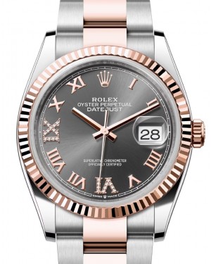 Rolex Datejust 36 Rose Gold/Steel Slate Roman Diamond VIIX Dial & Fluted Bezel Oyster Bracelet 126231 - BRAND NEW