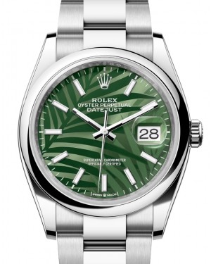 Rolex Datejust 36 Stainless Steel Olive Green Palm Motif Index Dial Domed Bezel Oyster Bracelet 126200 - BRAND NEW