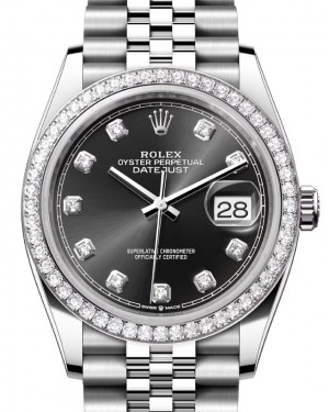 Rolex Datejust 36 White Gold/Steel Bright Black Diamond Dial & Diamond Bezel Jubilee Bracelet 126284RBR - BRAND NEW
