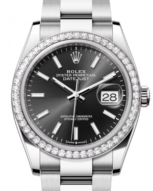 Rolex Datejust 36 White Gold/Steel Bright Black Index Dial & Diamond Bezel Oyster Bracelet 126284RBR - BRAND NEW