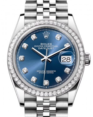 Rolex Datejust 36 White Gold/Steel Bright Blue Diamond Dial & Diamond Bezel Jubilee Bracelet 126284RBR - BRAND NEW