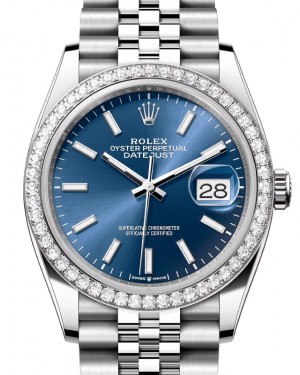 Rolex Datejust 36 White Gold/Steel Bright Blue Index Dial & Diamond Bezel Jubilee Bracelet 126284RBR - BRAND NEW