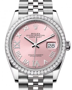 Rolex Datejust 36 White Gold/Steel Pink Roman Diamond VIIX Dial & Diamond Bezel Jubilee Bracelet 126284RBR - BRAND NEW