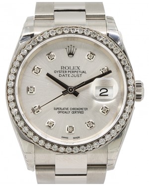 Rolex Datejust 36 White Gold/Steel Silver Custom Diamond Dial & Bezel Oyster Bracelet 126200 (126284RBR) - BRAND NEW