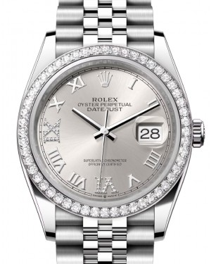 Rolex Datejust 36 White Gold/Steel Silver Roman Diamond VIIX Dial & Diamond Bezel Jubilee Bracelet 126284RBR - BRAND NEW