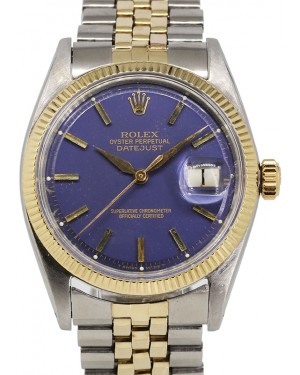 Rolex Datejust 36 Yellow Gold/Steel Blue Index Dial Fluted Bezel Jubilee Bracelet 1601 - PRE-OWNED