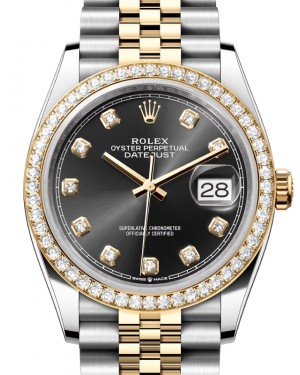 Rolex Datejust 36 Yellow Gold/Steel Bright Black Diamond Dial & Bezel Jubilee Bracelet 126283RBR - BRAND NEW