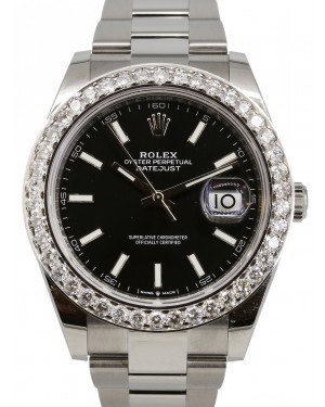 Rolex Datejust 41 Stainless Steel Black Index Dial Diamond Bezel Oyster Bracelet 126300 - BRAND NEW
