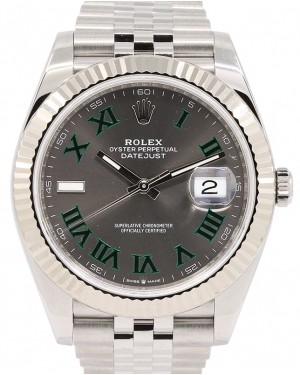 Rolex Datejust 41 White Gold/Steel "Wimbledon" Slate Roman Dial Fluted Bezel Jubilee Bracelet 126334 - PRE-OWNED