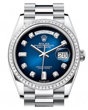 Rolex Day-Date 36 President Platinum Blue Ombre Diamond Dial & Bezel 128396TBR