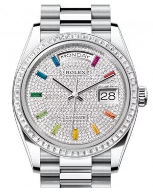 Rolex Day-Date 36 President Platinum Diamond Paved Rainbow Sapphires Dial & Bezel 128396TBR
