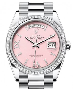 Rolex Day-Date 36 President Platinum Pink Opal Diamond Dial & Bezel 128396TBR