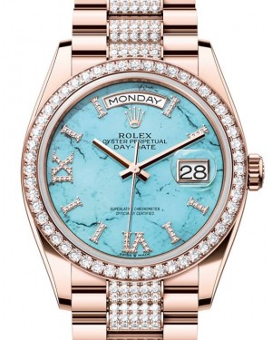 Rolex Day-Date 36 President Rose Gold "Tiffany" Turquoise Dial Diamond Bezel & Bracelet 128345RBR