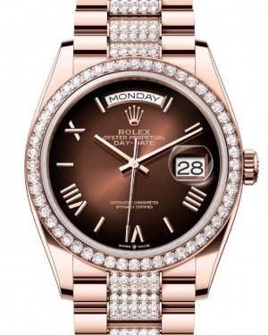 Rolex Day-Date 36 President Rose Gold Brown Ombre Dial Diamond Bezel & Bracelet 128345RBR