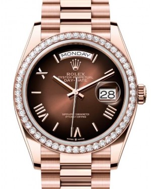 Rolex Day-Date 36 President Rose Gold Brown Ombre Index/Roman Dial Diamond Bezel 128345RBR