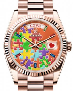 Rolex Day-Date 36 President Rose Gold Jigsaw Emoji Puzzle Dial 128235 - BRAND NEW