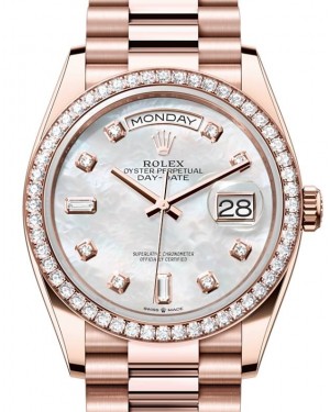 Rolex Day-Date 36 President Rose Gold White Mother of Pearl Diamond Dial & Bezel 128345RBR