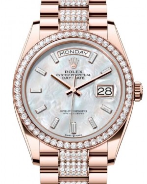 Rolex Day-Date 36 President Rose Gold White Mother of Pearl Dial Diamond Bezel & Bracelet 128345RBR