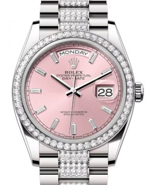 Rolex Day-Date 36 President White Gold Pink Dial Diamond Bezel & Bracelet 128349RBR